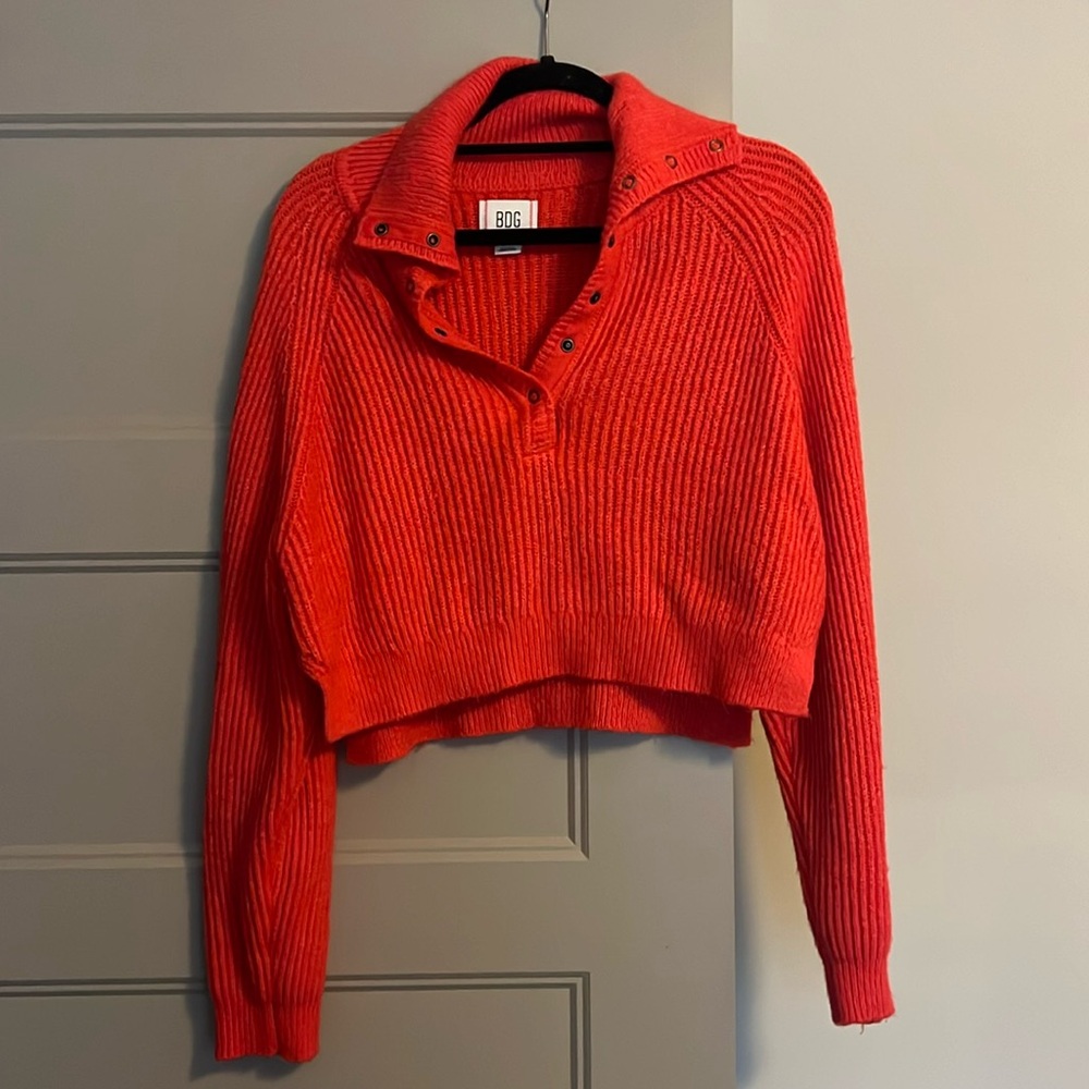 BGD. Size S. Orange:red sweater. Slight crop. Rarely worn (great condition).